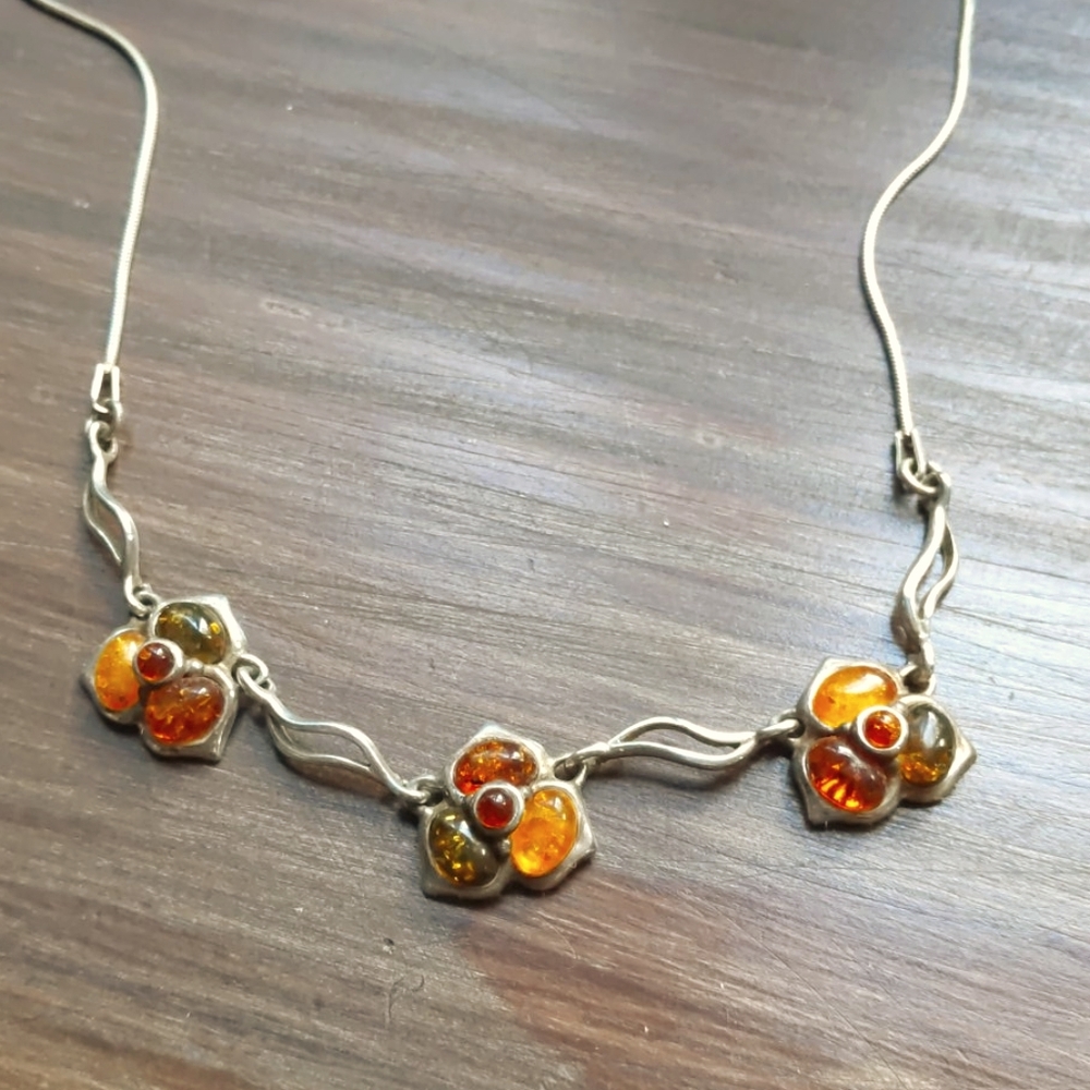 Baltic Amber Multi-colored leaf necklace 18"